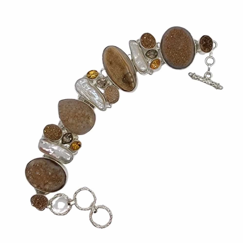Unique Bracelet set in Sterling Silver with Genuine Semi-Precious Gemstones - Picture 1 of 1